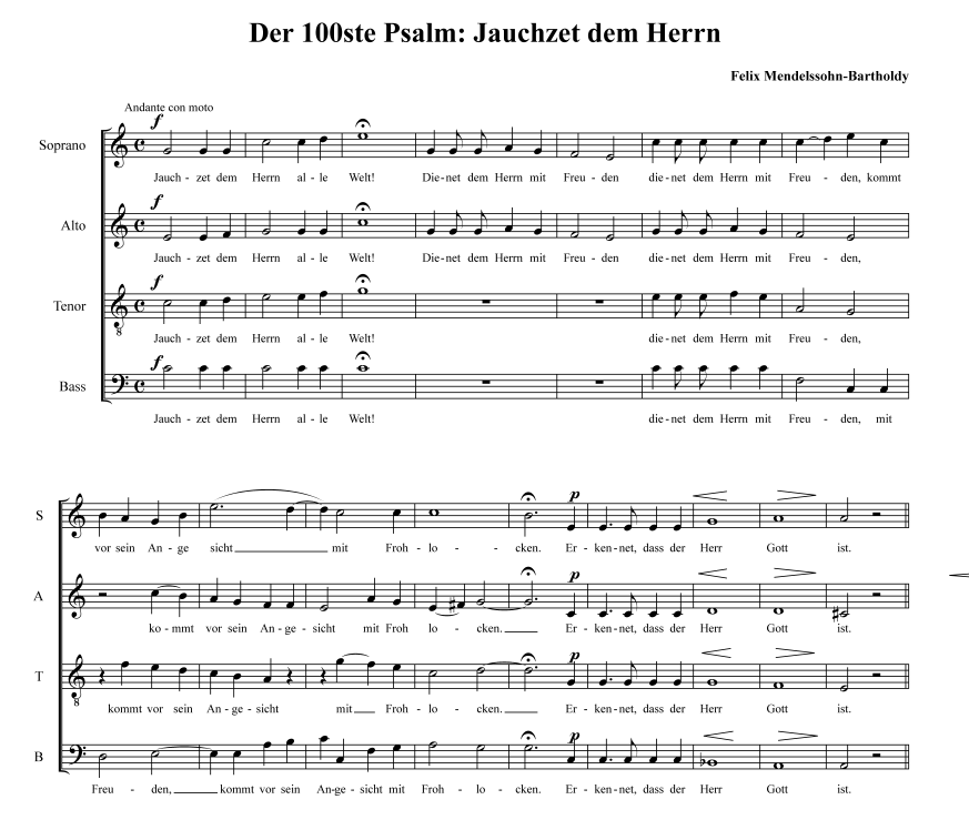 Measures 1-16 of Psalm 100 (Jauchzet dem Herrn)